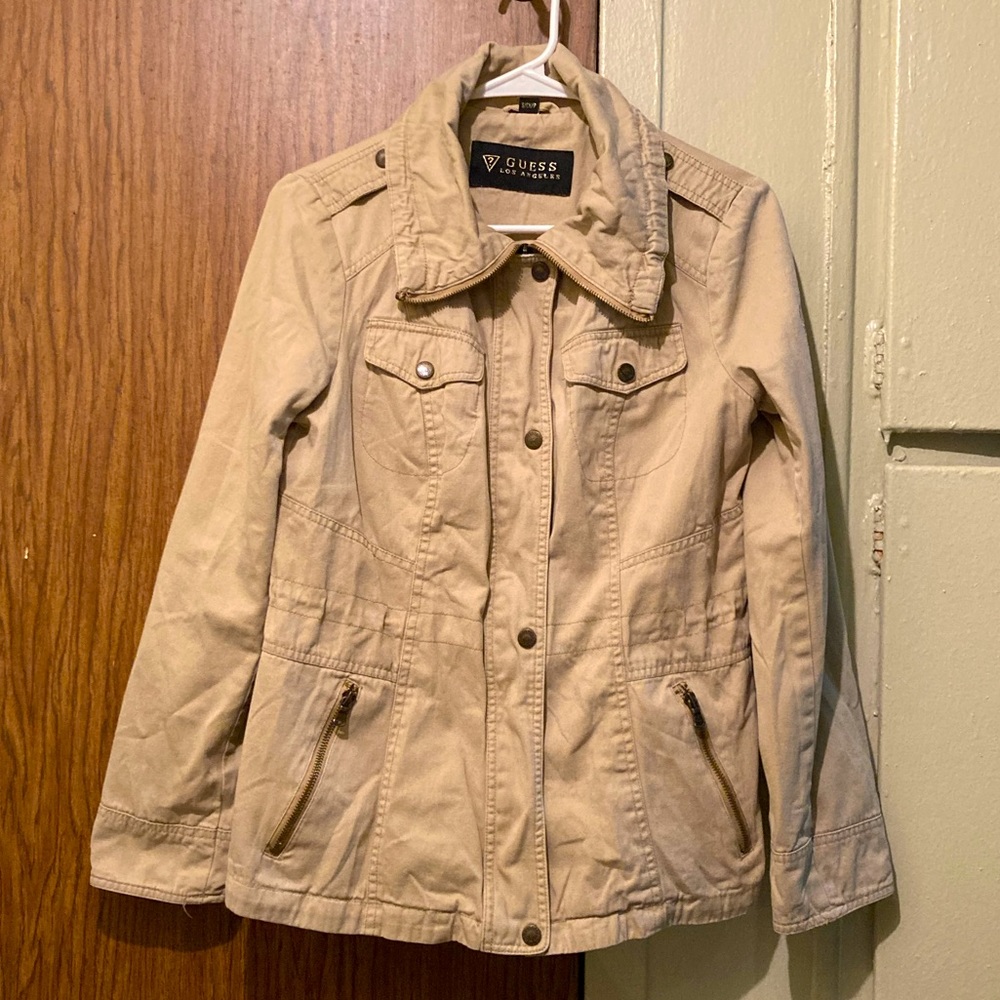 GUESS Los Angeles Embroidered Logo Khaki Field Military Jacket Women's Small